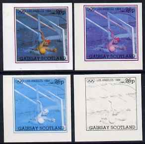 Gairsay 1984 Los Angeles Olympic Games - Water Polo 26p the set of 4 imperf progressive proofs comprising 1, 2, 3 and all 4-colour composites, unmounted mint, stamps on , stamps on  stamps on olympics, stamps on  stamps on water polo