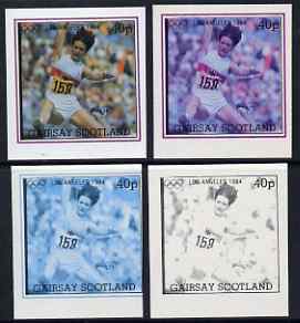 Gairsay 1984 Los Angeles Olympic Games - Hurdling 40p the set of 4 imperf progressive proofs comprising 1, 2, 3 and all 4-colour composites, unmounted mint, stamps on olympics, stamps on hurdles