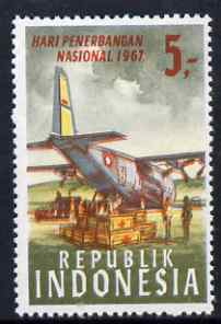 Indonesia 1967 Hercules Transport Plane & Red Cross Packages 5r unmounted mint SG 1158, stamps on aviation, stamps on red cross