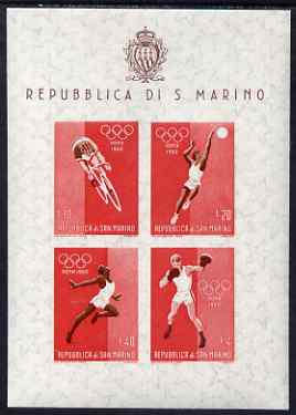 San Marino 1960 Rome Olympic Games perf m/sheet #2 unmounted mint, SG MS 616b, stamps on olympics, stamps on bicycles, stamps on handball, stamps on running, stamps on boxing