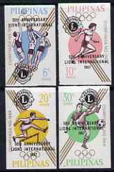 Philippines 1967 50th Anniversary of Lions International opt on Olympic Games imperf set of 4 unmounted mint, SG 1036-9, stamps on , stamps on  stamps on lions int, stamps on  stamps on football, stamps on  stamps on olympics, stamps on  stamps on basketball, stamps on  stamps on hurdles, stamps on  stamps on relay