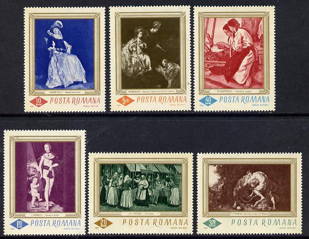 Rumania 1967 Paintings set of 6 unmounted mint, SG 3450-55, Mi 2576-81, stamps on , stamps on  stamps on arts, stamps on  stamps on rembrandt, stamps on  stamps on rubens
