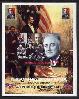 Chad 2008 Barack Obama imperf s/sheet #4 unmounted mint, stamps on personalities, stamps on obama, stamps on flags, stamps on lincoln, stamps on usa presidents, stamps on americana, stamps on churchill, stamps on stalin, stamps on  ww2 , stamps on 
