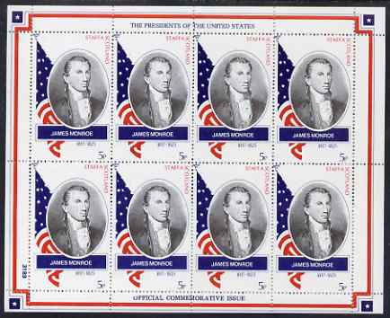 Staffa 1982 Presidents of the United States #05 James Monroe perf sheetlet containing 8 x 5p values unmounted mint, stamps on personalities, stamps on constitutions, stamps on americana, stamps on  usa , stamps on presidents, stamps on usa presidents, stamps on 