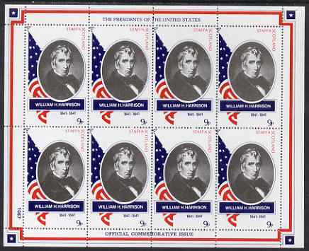 Staffa 1982 Presidents of the United States #09 William H Harrison perf sheetlet containing 8 x 9p values unmounted mint, stamps on , stamps on  stamps on personalities, stamps on  stamps on constitutions, stamps on  stamps on americana, stamps on  stamps on  usa , stamps on  stamps on presidents, stamps on  stamps on usa presidents, stamps on  stamps on 