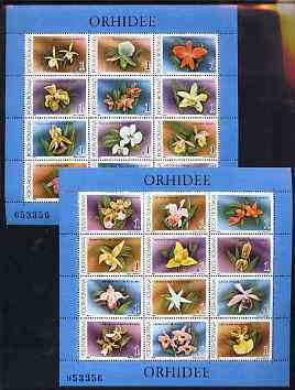 Rumania 1988 Orchids set of 2 sheetlets each containing 12 values Mi BL 235 & 236, stamps on flowers  orchids