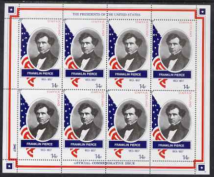 Staffa 1982 Presidents of the United States #14 Franklin Pierce perf sheetlet containing 8 x 14p values unmounted mint