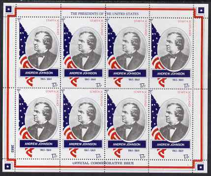 Staffa 1982 Presidents of the United States #17 Andrew Johnson perf sheetlet containing 8 x 17p values unmounted mint, stamps on , stamps on  stamps on personalities, stamps on  stamps on constitutions, stamps on  stamps on americana, stamps on  stamps on  usa , stamps on  stamps on presidents, stamps on  stamps on usa presidents, stamps on  stamps on 