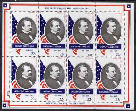 Staffa 1982 Presidents of the United States #22 Grover Cleveland perf sheetlet containing 8 x 22p values unmounted mint, stamps on personalities, stamps on constitutions, stamps on americana, stamps on  usa , stamps on presidents, stamps on usa presidents, stamps on 