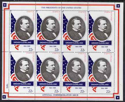 Staffa 1982 Presidents of the United States #22 Grover Cleveland perf sheetlet containing 8 x 22p values unmounted mint, stamps on personalities, stamps on constitutions, stamps on americana, stamps on  usa , stamps on presidents, stamps on usa presidents, stamps on 