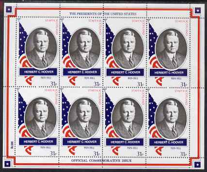 Staffa 1982 Presidents of the United States #31 Herbert C Hoover perf sheetlet containing 8 x 31p values unmounted mint, stamps on personalities, stamps on constitutions, stamps on americana, stamps on  usa , stamps on presidents, stamps on usa presidents, stamps on 