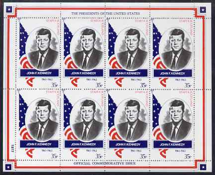 Staffa 1982 Presidents of the United States #35 John F Kennedy perf sheetlet containing 8 x 35p values unmounted mint, stamps on personalities, stamps on constitutions, stamps on americana, stamps on  usa , stamps on presidents, stamps on usa presidents, stamps on kennedy