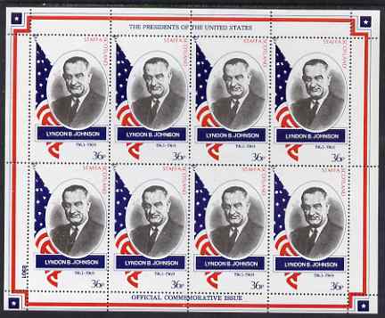 Staffa 1982 Presidents of the United States #36 Lyndon B Johnson perf sheetlet containing 8 x 36p values unmounted mint, stamps on personalities, stamps on constitutions, stamps on americana, stamps on  usa , stamps on presidents, stamps on usa presidents, stamps on 