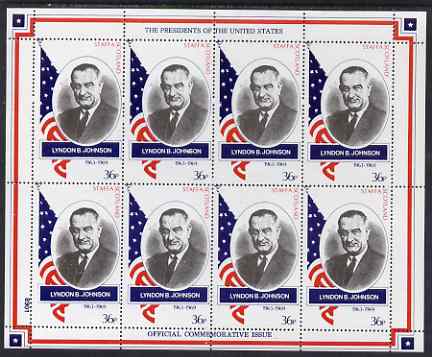 Staffa 1982 Presidents of the United States #36 Lyndon B Johnson perf sheetlet containing 8 x 36p values unmounted mint, stamps on , stamps on  stamps on personalities, stamps on  stamps on constitutions, stamps on  stamps on americana, stamps on  stamps on  usa , stamps on  stamps on presidents, stamps on  stamps on usa presidents, stamps on  stamps on 