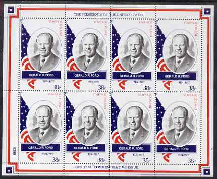 Staffa 1982 Presidents of the United States #38 Gerald R Ford perf sheetlet containing 8 x 38p values unmounted mint, stamps on personalities, stamps on constitutions, stamps on americana, stamps on  usa , stamps on presidents, stamps on usa presidents, stamps on 