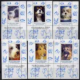 Touva 1995 Dogs set of 6 perf individual s/sheets unmounted mint, stamps on animals, stamps on dogs, stamps on collie, stamps on  gsd , stamps on shihtzu, stamps on king charles spaniel 