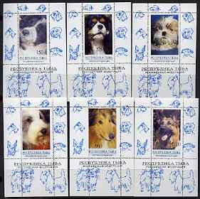 Touva 1995 Dogs set of 6 perf individual s/sheets unmounted mint, stamps on , stamps on  stamps on animals, stamps on  stamps on dogs, stamps on  stamps on collie, stamps on  stamps on  gsd , stamps on  stamps on shihtzu, stamps on  stamps on king charles spaniel 