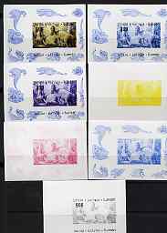 Batum 1998 Dinosaurs 900 value individual s/sheet the set of 7 imperf progressive proofs comprising the 4 individual colours plus 2, 3 & all 4-colour composites unmounted mint, stamps on , stamps on  stamps on dinosaurs