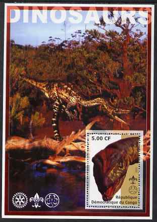 Congo 2002 Dinosaurs #03 perf s/sheet (also showing Scout, Guide & Rotary Logos) unmounted mint. Note this item is privately produced and is offered purely on its thematic appeal, stamps on , stamps on  stamps on dinosaurs, stamps on  stamps on scouts, stamps on  stamps on guides, stamps on  stamps on rotary