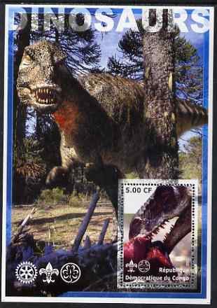 Congo 2002 Dinosaurs #09 perf s/sheet (also showing Scout, Guide & Rotary Logos) unmounted mint, stamps on dinosaurs, stamps on scouts, stamps on guides, stamps on rotary