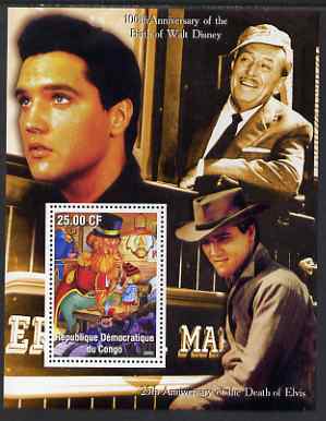 Congo 2002 Birth Centenary of Walt Disney & 25th Anniversary of Death of Elvis #4 perf m/sheet unmounted mint, stamps on , stamps on  stamps on personalities, stamps on  stamps on elvis, stamps on  stamps on music, stamps on  stamps on pops, stamps on  stamps on cinema, stamps on  stamps on fairy tales, stamps on  stamps on disney, stamps on  stamps on movies, stamps on  stamps on films, stamps on  stamps on railways