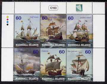 Marshall Islands 2000 Sailing Ships perf se-tenant block of 6 unmounted mint, SG 1384-89, stamps on , stamps on  stamps on ships