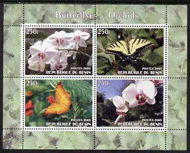 Benin 2005 Butterflies & Orchids perf sheetlet containing 4 values unmounted mint, stamps on , stamps on  stamps on butterflies, stamps on  stamps on flowers, stamps on  stamps on orchids