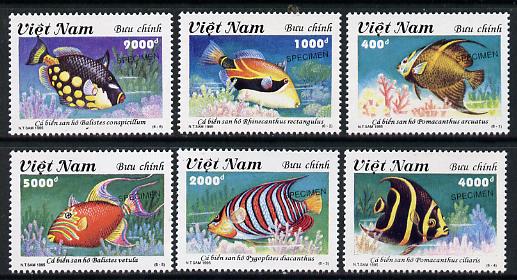 Vietnam 1995 Tropical Fish set of 6 each overprinted SPECIMEN (only 200 sets produced) unmounted mint, stamps on , stamps on  stamps on fish     marine-life