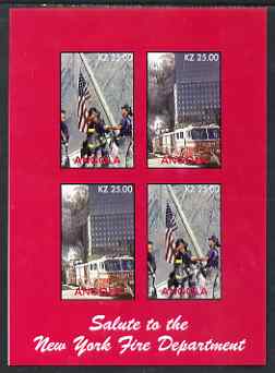 Angola 2002 Salute to the New York Fire Department imperf sheetlet containing 4 values unmounted mint. Note this item is privately produced and is offered purely on its t...