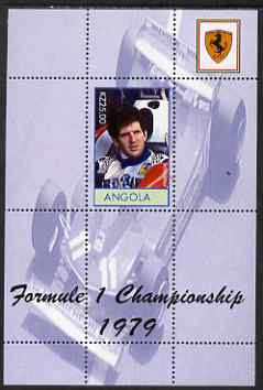 Angola 2000 Ferrari Formula 1 World Champions 1979 - Jody Scheckter perf s/sheet unmounted mint. Note this item is privately produced and is offered purely on its thematic appeal, stamps on , stamps on  stamps on sport, stamps on  stamps on racing cars, stamps on  stamps on personalities, stamps on  stamps on  f1 , stamps on  stamps on formula 1, stamps on  stamps on ferrari