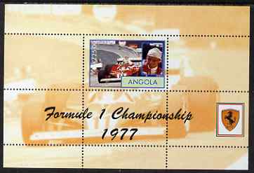 Angola 2000 Ferrari Formula 1 World Champions 1977 - Niki Lauda perf s/sheet unmounted mint. Note this item is privately produced and is offered purely on its thematic appeal, stamps on , stamps on  stamps on sport, stamps on  stamps on racing cars, stamps on  stamps on personalities, stamps on  stamps on  f1 , stamps on  stamps on formula 1, stamps on  stamps on ferrari