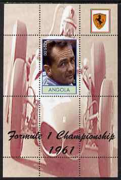 Angola 2000 Ferrari Formula 1 World Champions 1961 - Phil Hill perf s/sheet unmounted mint. Note this item is privately produced and is offered purely on its thematic app..., stamps on sport, stamps on racing cars, stamps on personalities, stamps on  f1 , stamps on formula 1, stamps on ferrari
