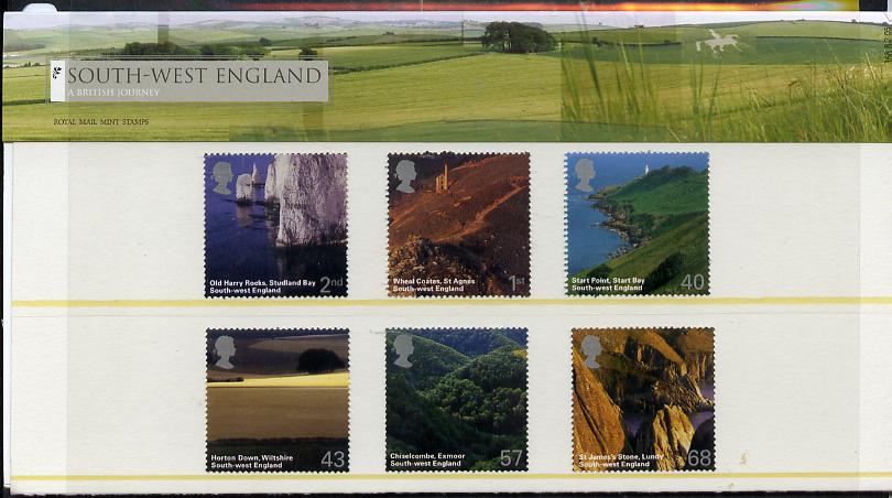 Great Britain 2005 A British Journey - South-West England set of 6 in official presentation pack unmounted mint SG 2512-17, stamps on , stamps on  stamps on tourism, stamps on  stamps on lighthouses