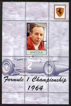 Angola 2000 Ferrari Formula 1 World Champions 1964 - John Surtees perf s/sheet unmounted mint. Note this item is privately produced and is offered purely on its thematic appeal, stamps on , stamps on  stamps on sport, stamps on  stamps on racing cars, stamps on  stamps on personalities, stamps on  stamps on  f1 , stamps on  stamps on formula 1, stamps on  stamps on ferrari