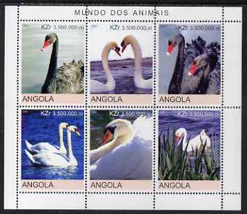 Angola 2000 Swans perf sheetlet containing 6 values unmounted mint. Note this item is privately produced and is offered purely on its thematic appeal, stamps on , stamps on  stamps on birds, stamps on  stamps on swans