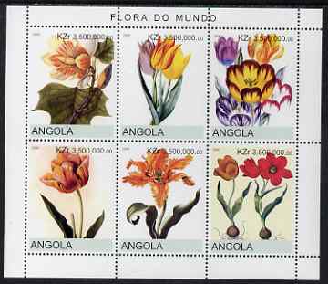 Angola 2000 Flowers #2 perf sheetlet containing 6 values unmounted mint, stamps on , stamps on  stamps on flowers