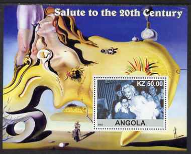 Angola 2002 Salute to the 20th Century #04 perf s/sheet - Marilyn & Painting by Dali, unmounted mint, stamps on personalities, stamps on films, stamps on cinema, stamps on movies, stamps on music, stamps on marilyn, stamps on monroe, stamps on arts, stamps on dali, stamps on 