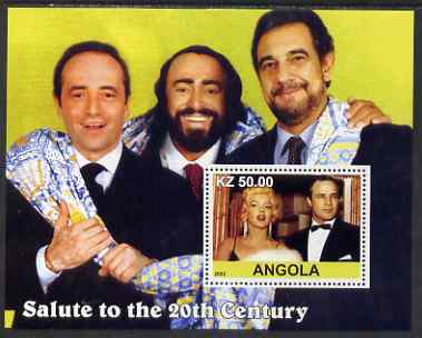 Angola 2002 Salute to the 20th Century #05 perf s/sheet - Marilyn, Marlon Brando & Three Tenors, unmounted mint, stamps on marilyn, stamps on films, stamps on cinema, stamps on music, stamps on personalities, stamps on opera