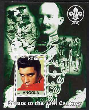 Angola 2002 Salute to the 20th Century #06 perf s/sheet - Elvis & Baden Powell, unmounted mint, stamps on , stamps on  stamps on personalities, stamps on  stamps on elvis, stamps on  stamps on music, stamps on  stamps on films, stamps on  stamps on cinema, stamps on  stamps on movies, stamps on  stamps on pops, stamps on  stamps on rock, stamps on  stamps on scouts