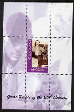 Angola 1999 Great People of the 20th Century - Walt Disney perf souvenir sheet (Marilyn & Babe Ruth in margin) unmounted mint , stamps on , stamps on  stamps on personalities, stamps on disney, stamps on entertainments, stamps on films, stamps on cinema, stamps on millennium, stamps on  stamps on marilyn, stamps on  stamps on baseball