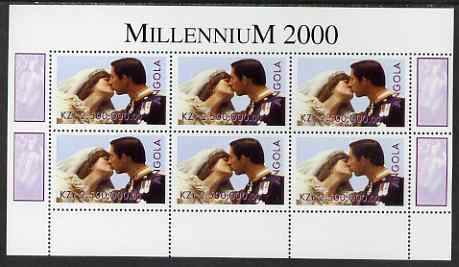 Angola 2000 Millennium 2000 - Royal Wedding perf sheetlet containing 6 values unmounted mint. Note this item is privately produced and is offered purely on its thematic appeal, stamps on , stamps on  stamps on millennium, stamps on  stamps on royalty, stamps on  stamps on charles, stamps on  stamps on diana