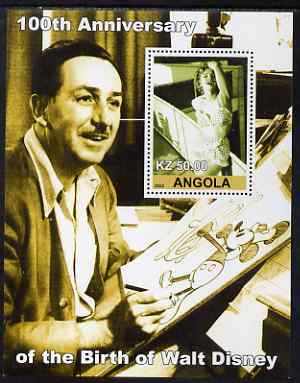 Angola 2002 Birth Centenary of Walt Disney #02 perf s/sheet - Marilyn & Disney drawing Mickey Mouse unmounted mint, stamps on personalities, stamps on movies, stamps on films, stamps on disney, stamps on cinema, stamps on marilyn