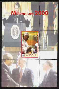 Angola 2000 Millennium 2000 - Pope perf s/sheet (background shows US Presidents) unmounted mint. Note this item is privately produced and is offered purely on its thematic appeal, stamps on personalities, stamps on usa presidents, stamps on pope