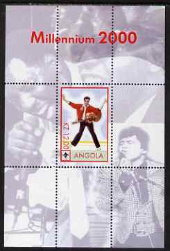 Angola 2000 Millennium 2000 - Elvis perf s/sheet (background shows other singers) unmounted mint. Note this item is privately produced and is offered purely on its thematic appeal, stamps on , stamps on  stamps on personalities, stamps on  stamps on elvis, stamps on  stamps on music