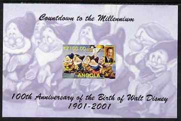 Angola 1999 Countdown to the Millennium - Birth Centenary of Walt Disney imperf s/sheet #1 unmounted mint. Note this item is privately produced and is offered purely on i..., stamps on personalities, stamps on movies, stamps on films, stamps on disney, stamps on cinema
