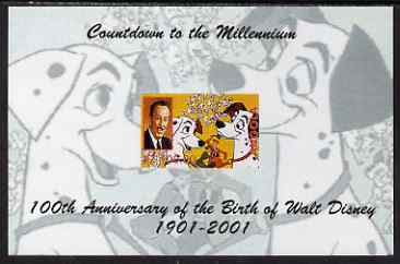 Angola 1999 Countdown to the Millennium - Birth Centenary of Walt Disney imperf s/sheet #2 unmounted mint. Note this item is privately produced and is offered purely on its thematic appeal, stamps on , stamps on  stamps on personalities, stamps on  stamps on movies, stamps on  stamps on films, stamps on  stamps on disney, stamps on  stamps on cinema