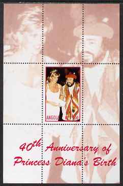 Angola 2002 40th Anniversary of Birth of Princess Diana perf s/sheet #4 (with Pavrotti) unmounted mint. Note this item is privately produced and is offered purely on its thematic appeal, stamps on personalities, stamps on royalty, stamps on diana, stamps on pavrotti, stamps on opera, stamps on music