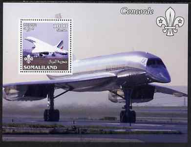 Somaliland 2002 Concorde perf m/sheet with Scout Logo unmounted mint, stamps on , stamps on  stamps on aviation, stamps on  stamps on concorde, stamps on  stamps on scouts, stamps on  stamps on 