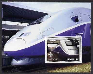 Somalia 2002 SNCF High Speed Train #1 perf m/sheet with Scout Logo unmounted mint, stamps on , stamps on  stamps on railways, stamps on  stamps on scouts, stamps on  stamps on 