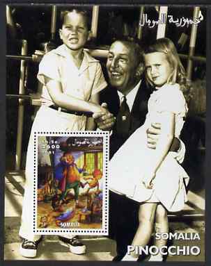 Somalia 2001 Pinocchio & Walt Disney #1 perf s/sheet unmounted mint, stamps on personalities, stamps on movies, stamps on cinema, stamps on films, stamps on disney, stamps on cartoons